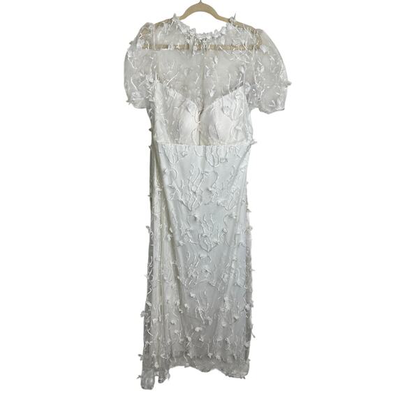 Dessy Collection NWT White 3D Floral Embroidered Puff Sleeve Maxi Dress 24W - Picture 3 of 8